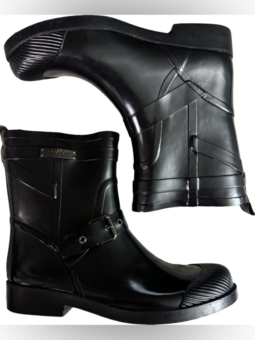 COACH Lester Short Rainboots  A8805 Rubber cap toe ankle buckle strap Size 8 B - Picture 2 of 10